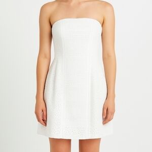 Laundry By Design White Eyelet Cotton Strapless Dress